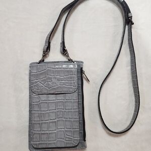Patricia Nash Chiavella Gray Croc-Embossed Phone/Wallet Crossbody NWOT